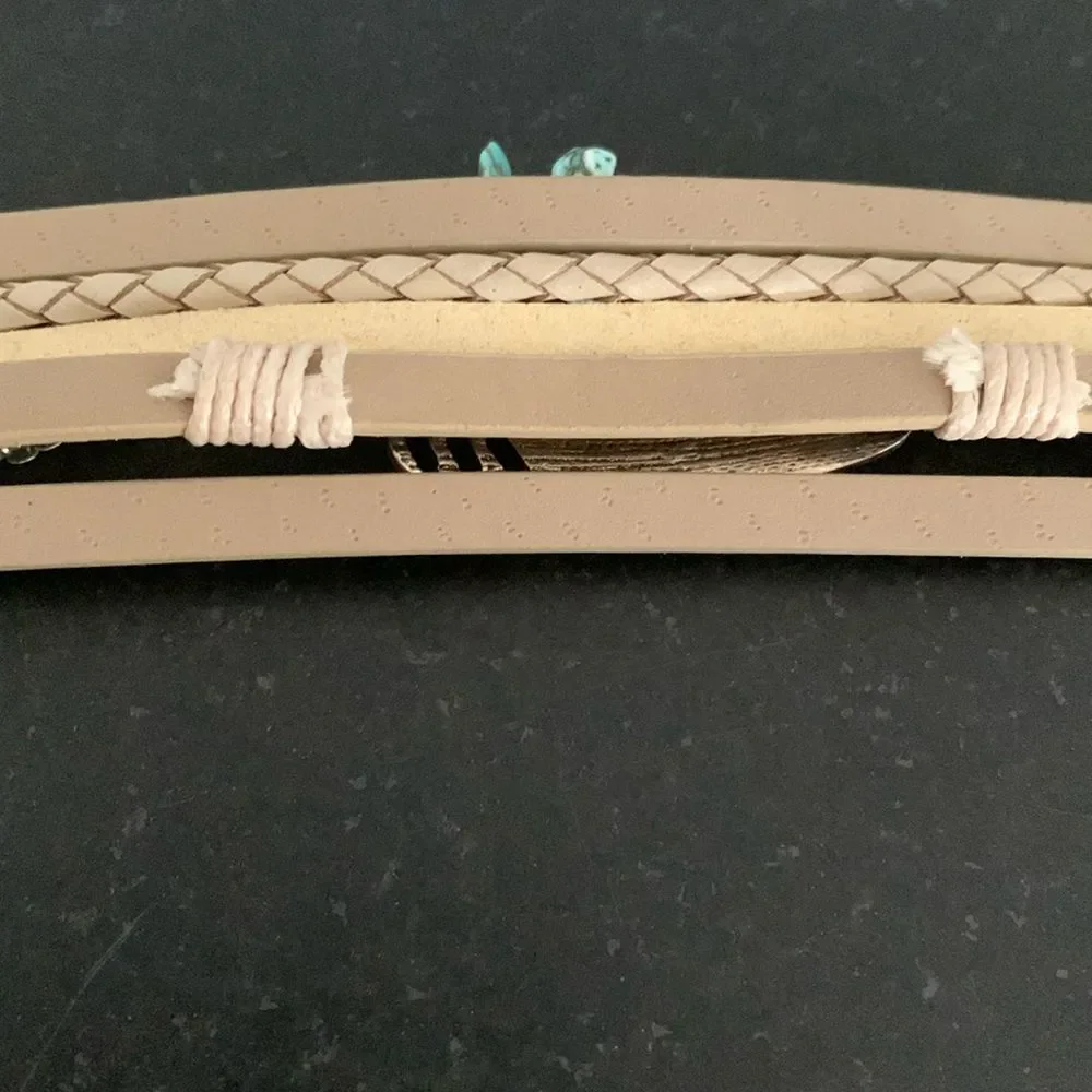 Western Gold Tone Layered Cuff Bracelet with Faux Turquoise